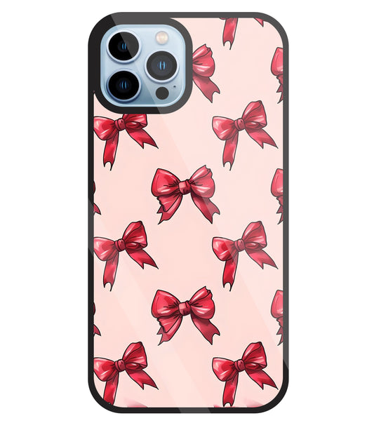 Red Ribbon Glass Case For Apple iPhone 13 Pro