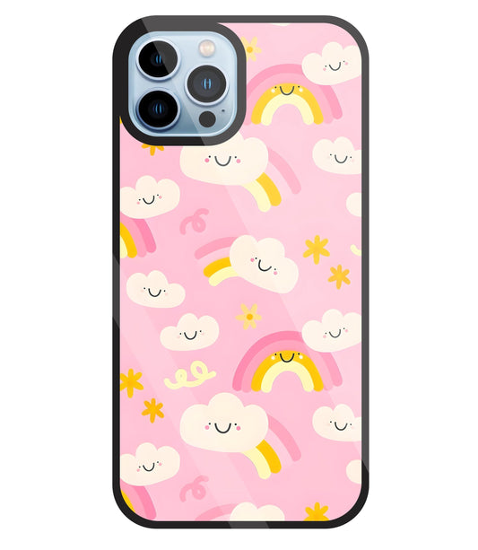 Smile Clouds With  Rainbow Glass Case For Apple iPhone 13 Pro