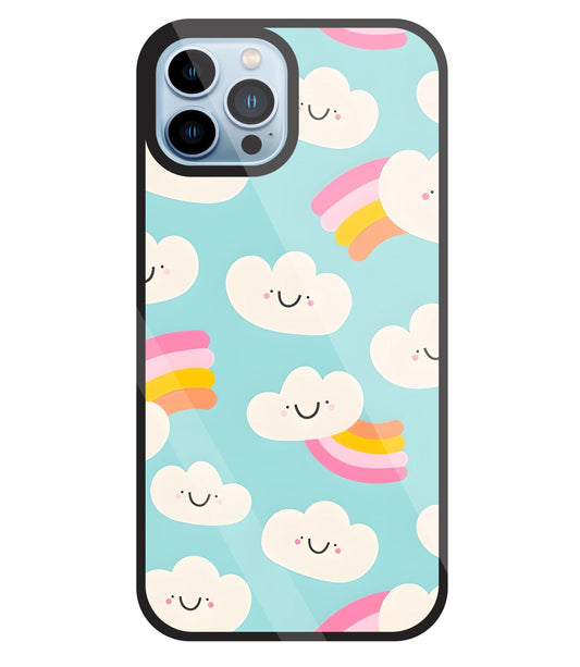 Smiley Clouds Glass Case For Apple iPhone 13 Pro