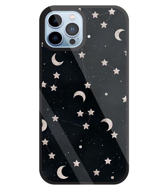 Star And Hulf Moon Space Glass Case For Apple iPhone 13 Pro