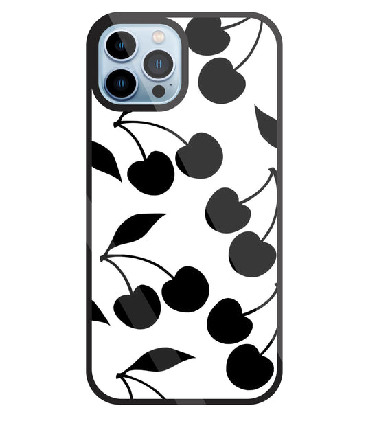 White With Black Cherry Glass Case For Apple iPhone 13 Pro