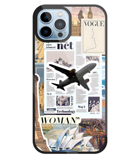 Woman Aeroplane Glass Case For Apple iPhone 13 Pro