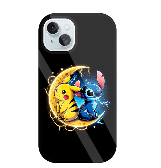 Stitch and Pikachu Moon Glass Case For Apple iPhone 13