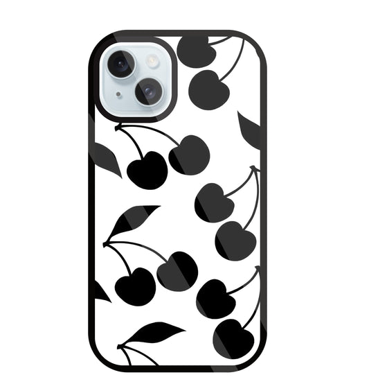 White With Black Cherry Glass Case For Apple iPhone 13