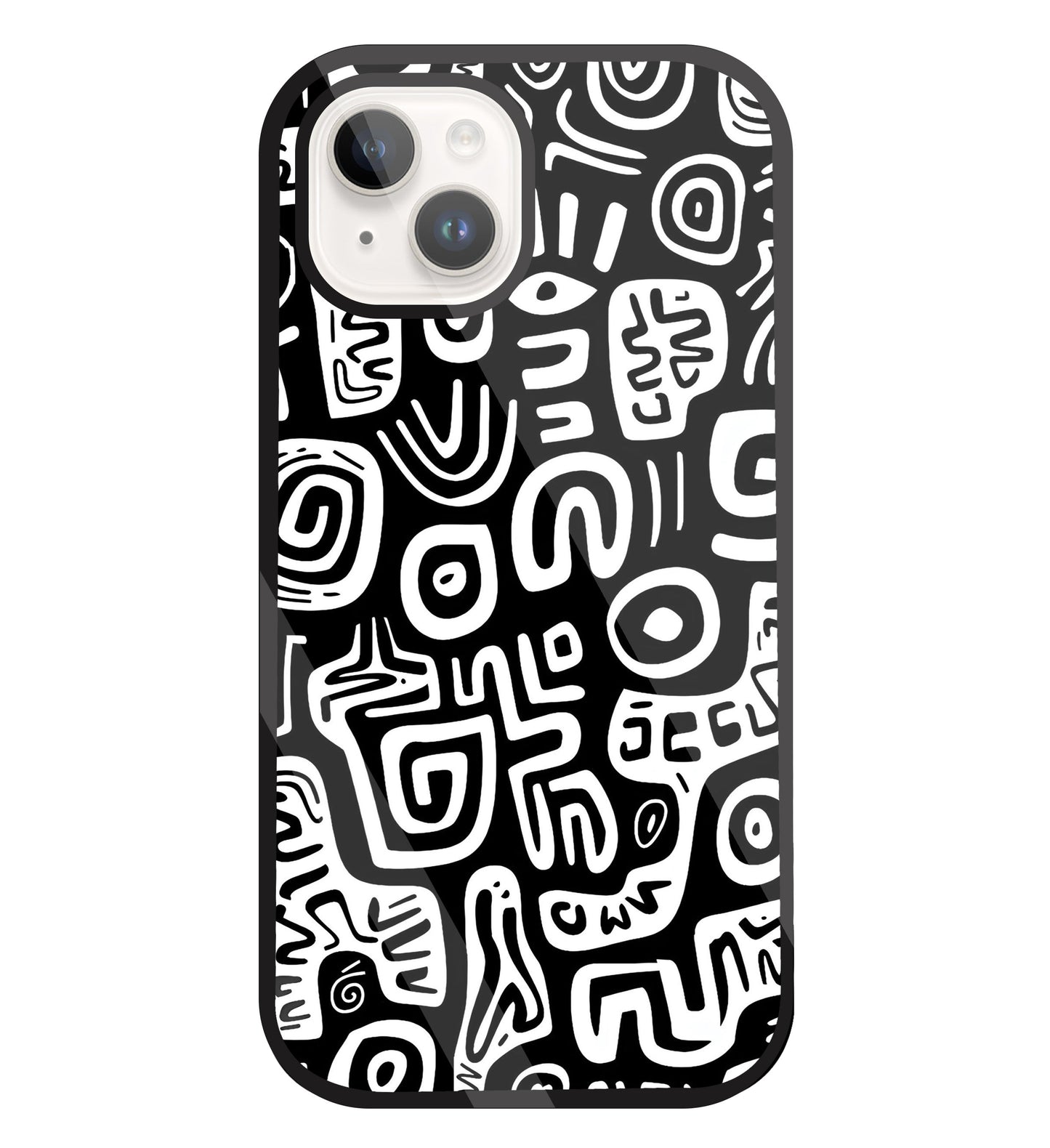 Black And White Doodle Art Glass Case For Apple iPhone 15