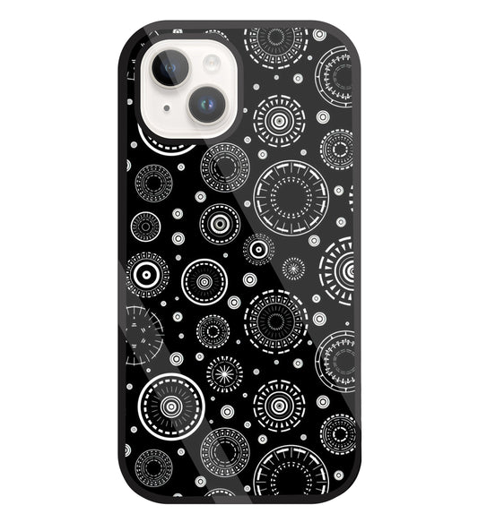 Black Circle Pattern Glass Case For Apple iPhone 15