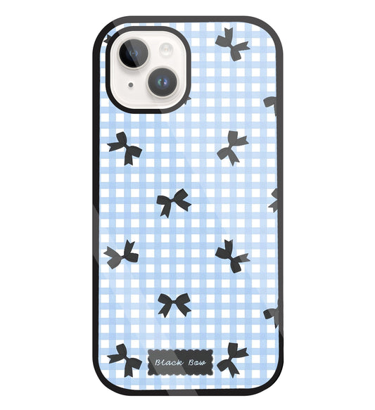 Black Ribbon With Check Pattern Glass Case For Apple iPhone 15