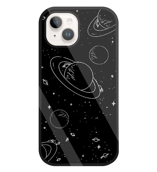Black And White Space Glass Case For Apple iPhone 15