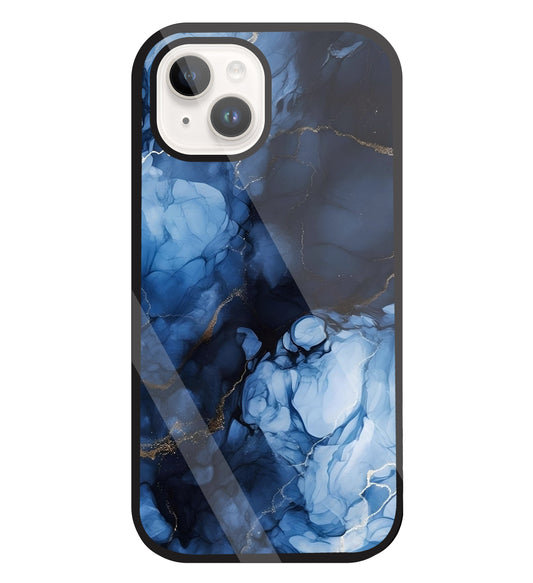 Dark Blue Marble Glass Case For Apple iPhone 15