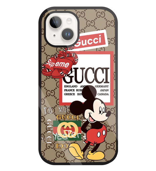 Gucci Mickey Glass Case For Apple iPhone 15