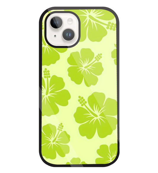 Hibiscus Flower Green Glass Case For Apple iPhone 15