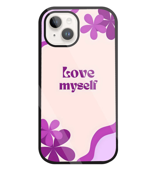 Love Myself Purple Flower Glass Case For Apple iPhone 15