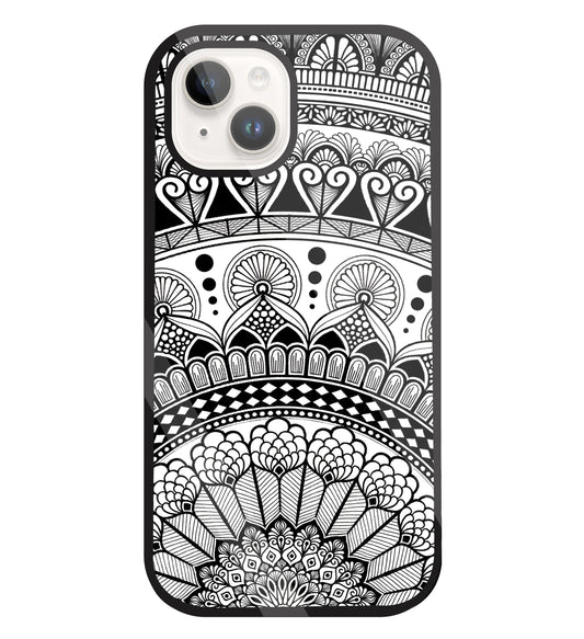 Mandala Pattern Black And White Glass Case For Apple iPhone 15
