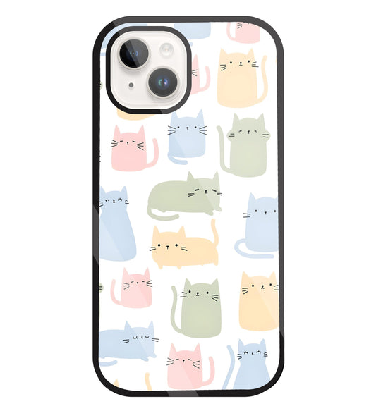 Multicolor cat Glass Case For Apple iPhone 15