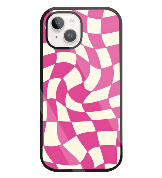 Pink And Off White Illusion Pattern Glass Case For Apple iPhone 15