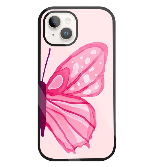 Pink ButterFly Art Glass Case For Apple iPhone 15