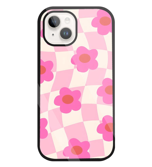 Pink Flower Glass Case For Apple iPhone 15