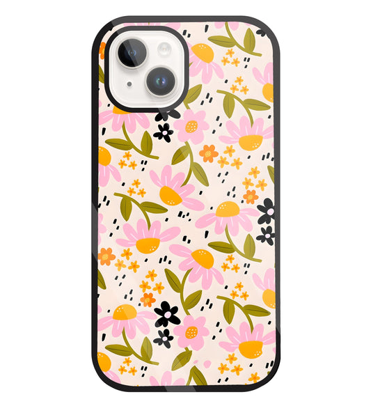 Pink And Yellow Flowers Glass Case For Apple iPhone 15