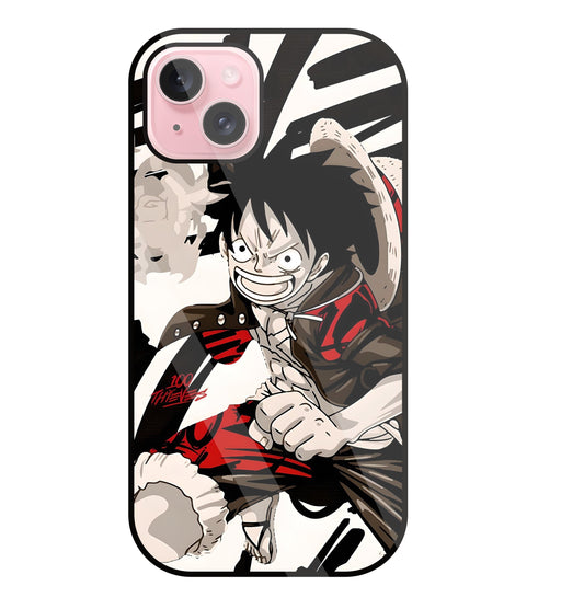 Angry Luffy Glass Case For Apple iPhone 15 Plus