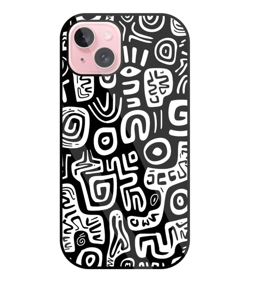 Black And White Doodle Art Glass Case For Apple iPhone 15 Plus
