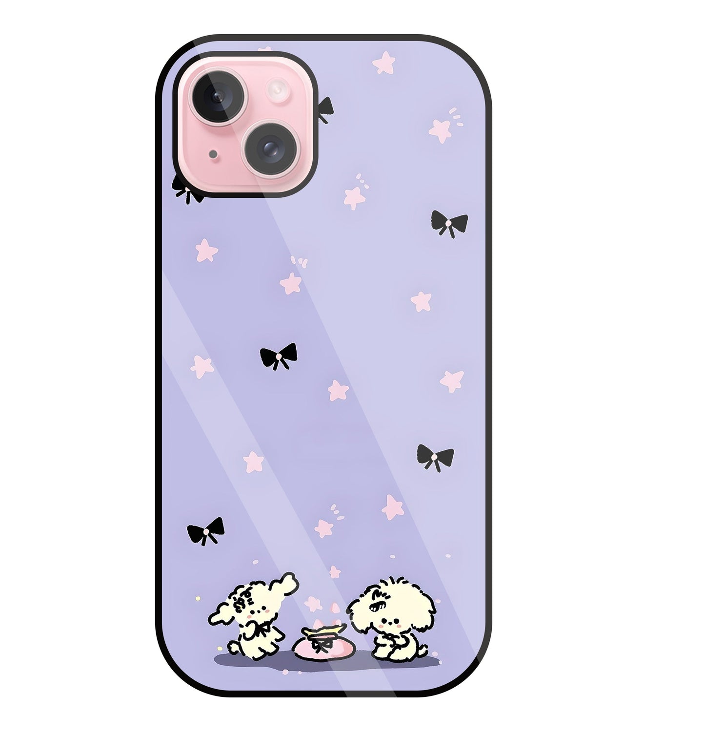 Black Ribbon With Stars Glass Case For Apple iPhone 15 Plus