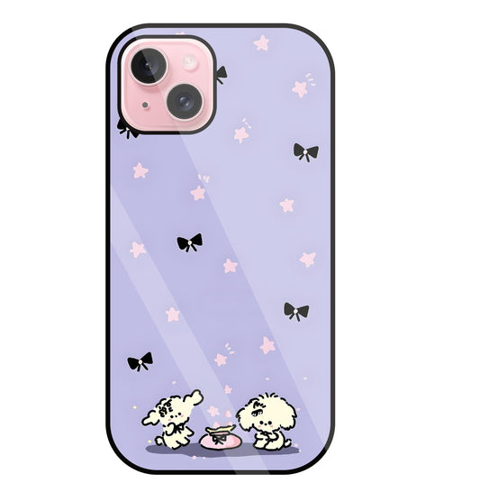 Black Ribbon With Stars Glass Case For Apple iPhone 15 Plus