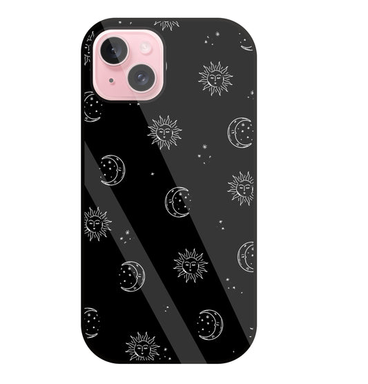 Black Sun With Moon Glass Case For Apple iPhone 15 Plus
