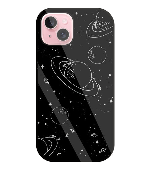 Black And White Space Glass Case For Apple iPhone 15 Plus