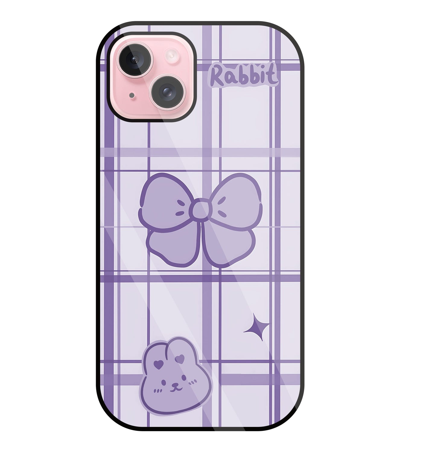 Butterfly Checked Pattern Glass Case For Apple iPhone 15 Plus