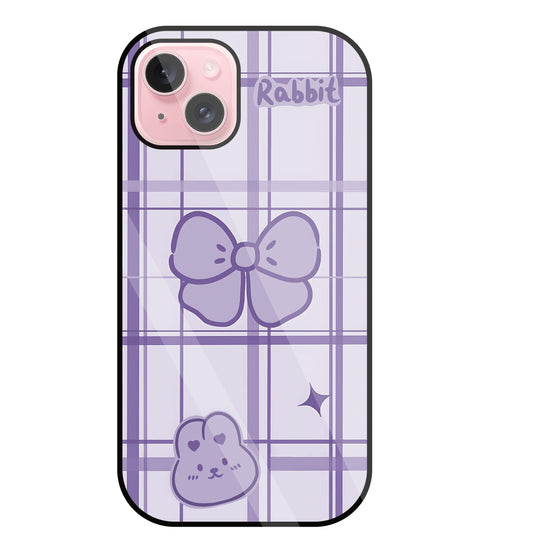Butterfly Checked Pattern Glass Case For Apple iPhone 15 Plus