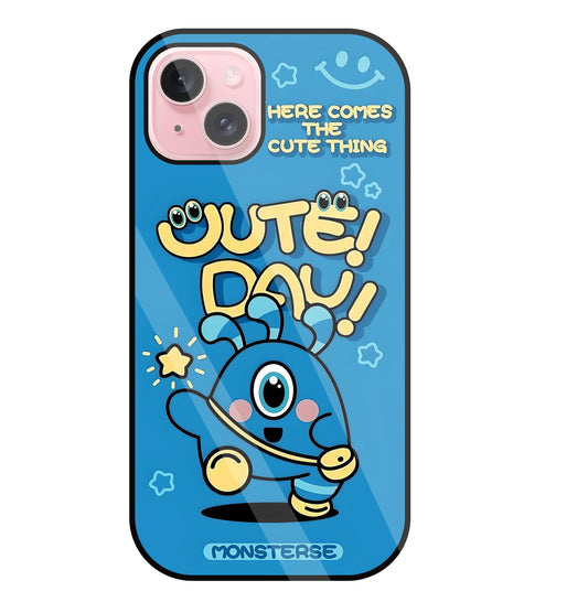 Cute Day! Monsterse Blue Glass Case For Apple iPhone 15 Plus