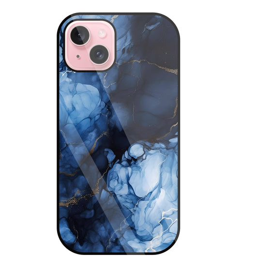 Dark Blue Marble Glass Case For Apple iPhone 15 Plus