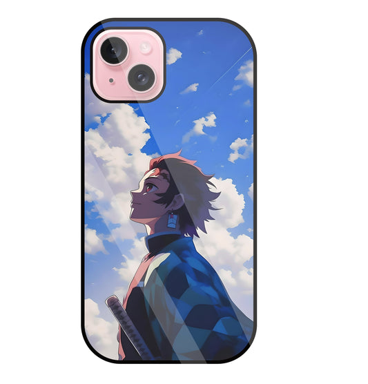 Demon Slayer-Tanjiro Kamado Glass Case For Apple iPhone 15 Plus