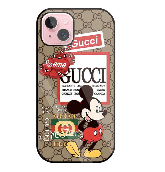 Gucci Mickey Glass Case For Apple iPhone 15 Plus