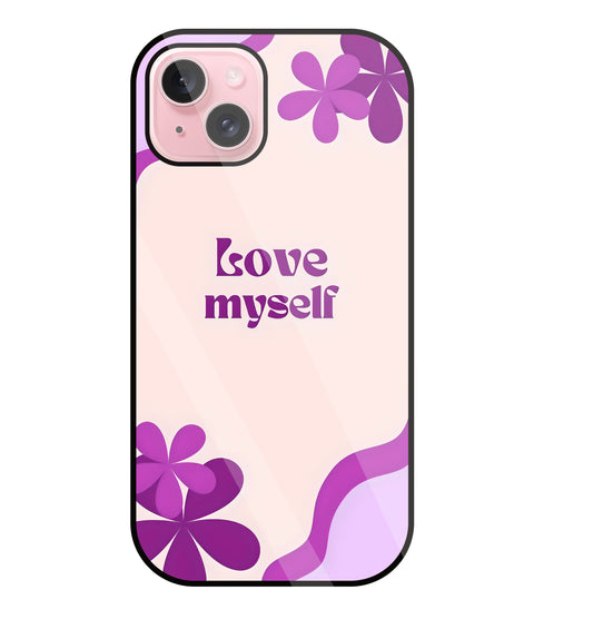 Love Myself Purple Flower Glass Case For Apple iPhone 15 Plus