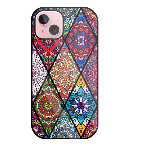 Mandala Patterns Colourful Glass Case For Apple iPhone 15 Plus