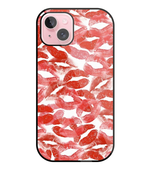 Multi Lips Kisses Glass Case For Apple iPhone 15 Plus