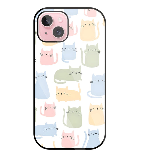 Multicolor cat Glass Case For Apple iPhone 15 Plus