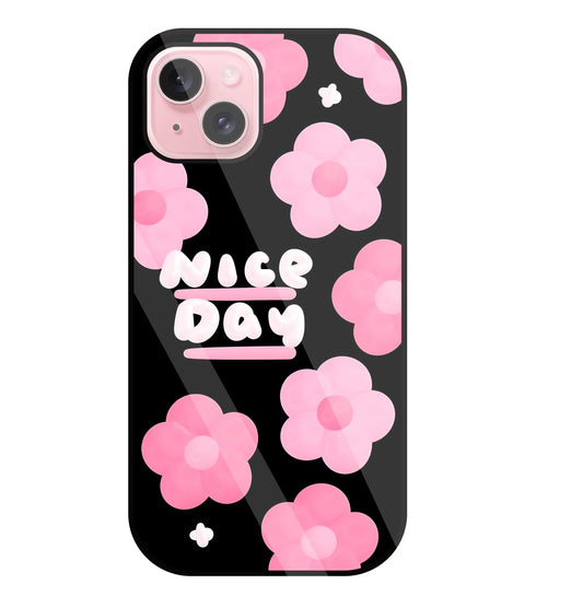 Nice Day Pink Flower Glass Case For Apple iPhone 15 Plus