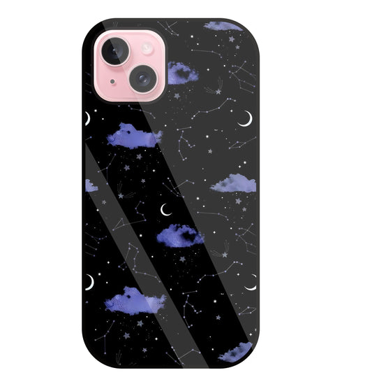 Night Sky Constellations and Stars Glass Case For Apple iPhone 15 Plus