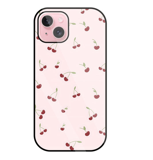 Pink Cherry Glass Case For Apple iPhone 15 Plus