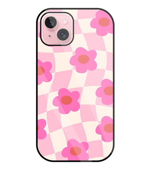 Pink Flower Glass Case For Apple iPhone 15 Plus
