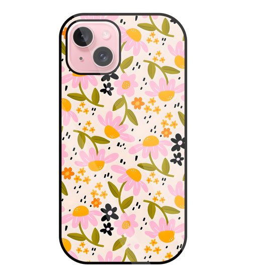 Pink And Yellow Flowers Glass Case For Apple iPhone 15 Plus