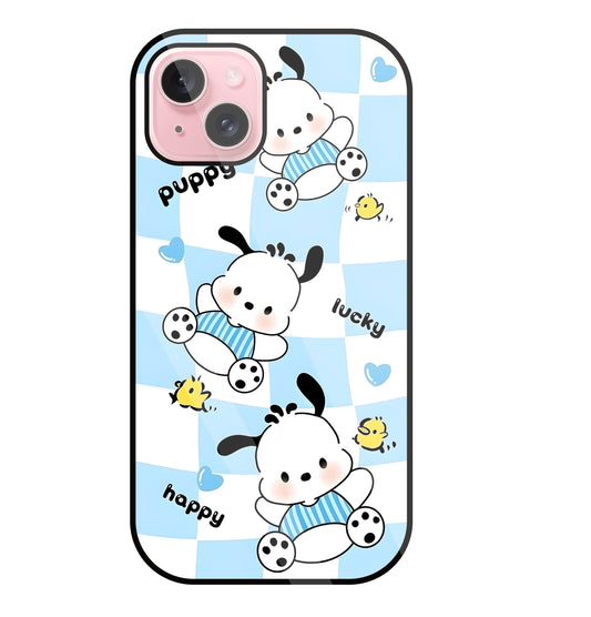 Pochacco Puppy Blue Glass Case For Apple iPhone 15 Plus