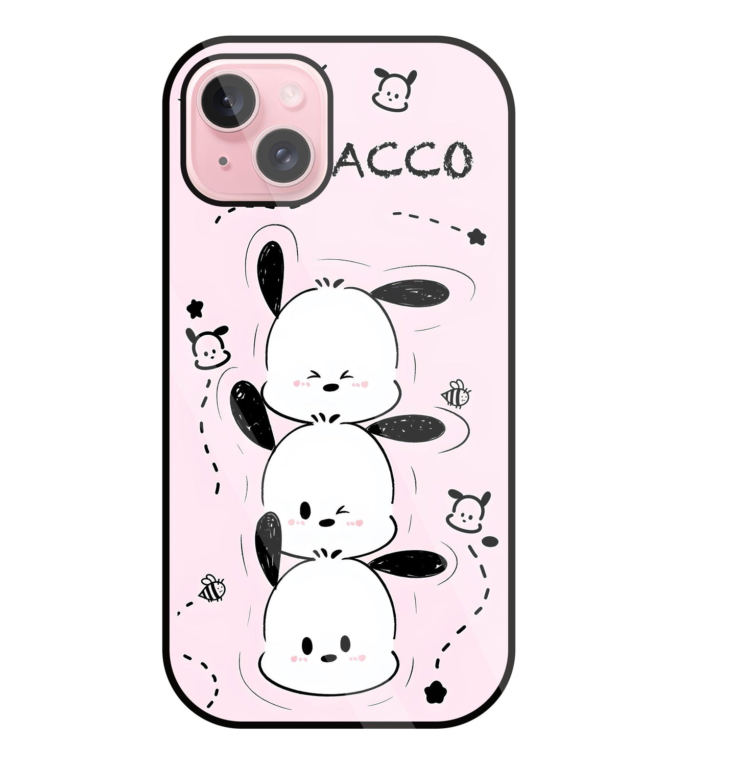 Pochacco Puppy Pink Glass Case For Apple iPhone 15 Plus