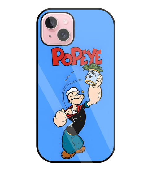 Popey In Blue Glass Case For Apple iPhone 15 Plus