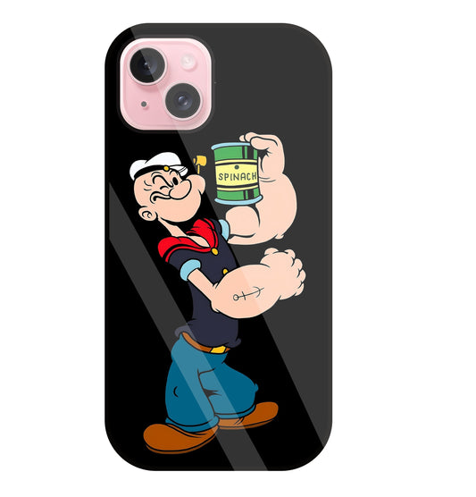 Popeye Spinach Glass Case For Apple iPhone 15 Plus