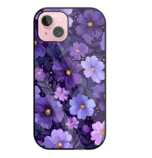 Purple Flower Blooms Glass Case For Apple iPhone 15 Plus