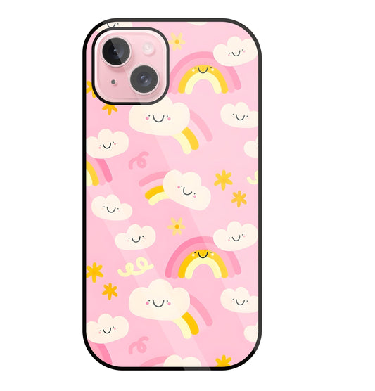 Smile Clouds With  Rainbow Glass Case For Apple iPhone 15 Plus