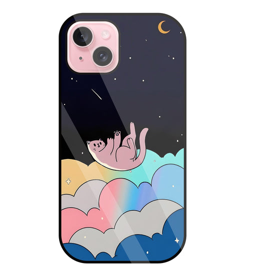 Space Cat Art Glass Case For Apple iPhone 15 Plus